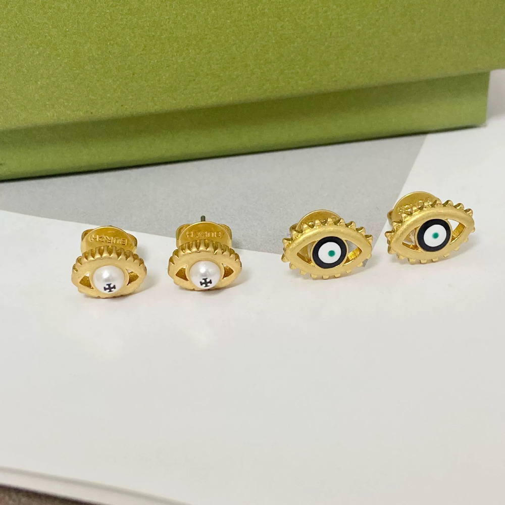 Tory Burch Creative Metal Pearl Earrings Big Small Eye Design